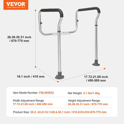 VEVOR Toilet Safety Rail, Bathroom Toilet Seat Frame, Adjustable Width & Height Fit Most Toilets, Supports 136 kg, Toilet Handles Grab Bars with Padded Armrests for Handicap, Disabled, Seniors - Mekamart Australia