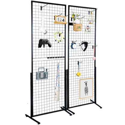 VEVOR 2' x 5.6' Grid Wall Panels Tower, 2 Packs Wire Gridwall Display Racks with T-Base Floorstanding, Double Side Gridwall Panels for Art Craft Shows, Retail Display with Extra Clips and Hooks - Mekamart Australia