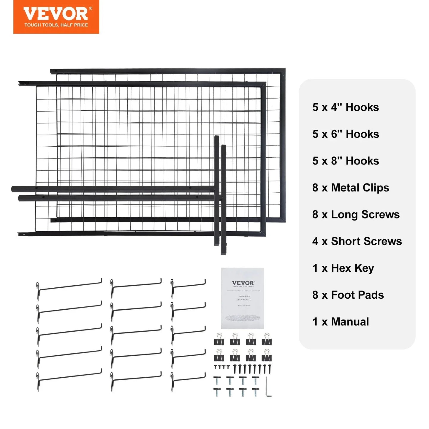 VEVOR 2' x 5.6' Grid Wall Panels Tower, 2 Packs Wire Gridwall Display Racks with T-Base Floorstanding, Double Side Gridwall Panels for Art Craft Shows, Retail Display with Extra Clips and Hooks - Mekamart Australia
