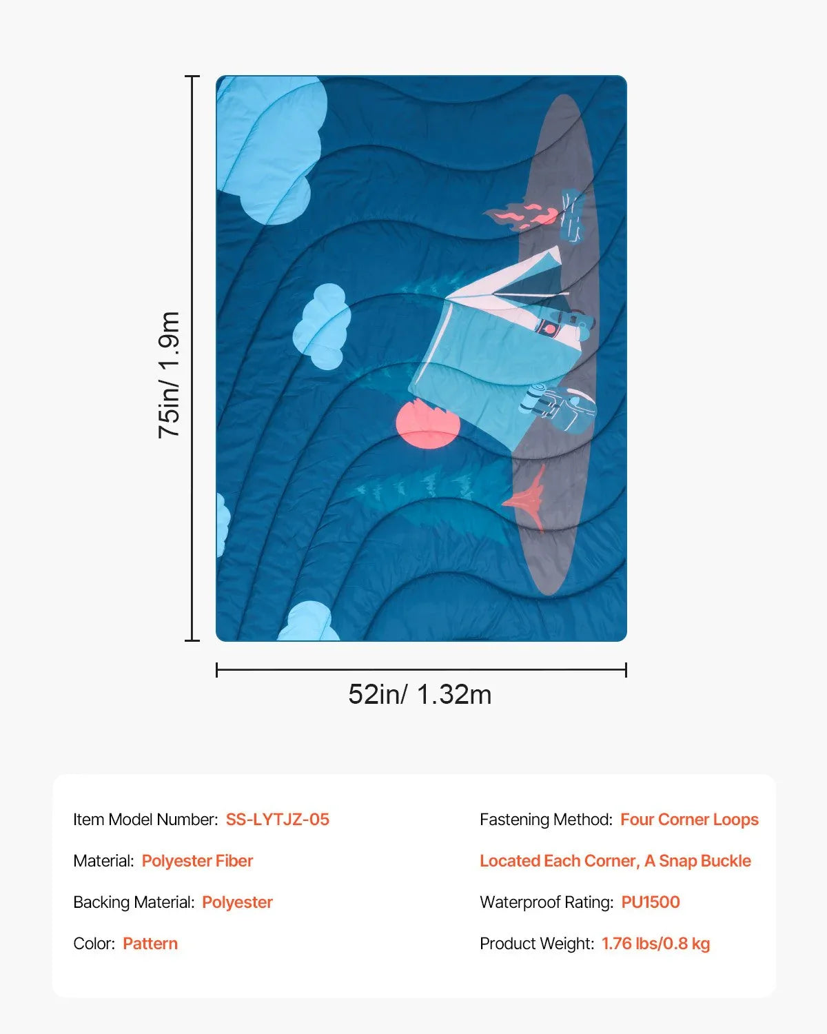 VEVOR Camping Blanket 1.9 m x 1.32 m Wearable Warm Stadium Blanket Outdoor - Mekamart Australia