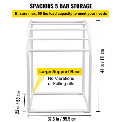 VEVOR Pool Towel Rack, 5 Bar, Milky, Freestanding Outdoor PVC Curved Poolside Storage Organizer, Include 8 Towel Clips, Mesh Bag, Hook, Also Stores Floats and Paddles, for Beach, Swimming Pool, Home - Mekamart Australia