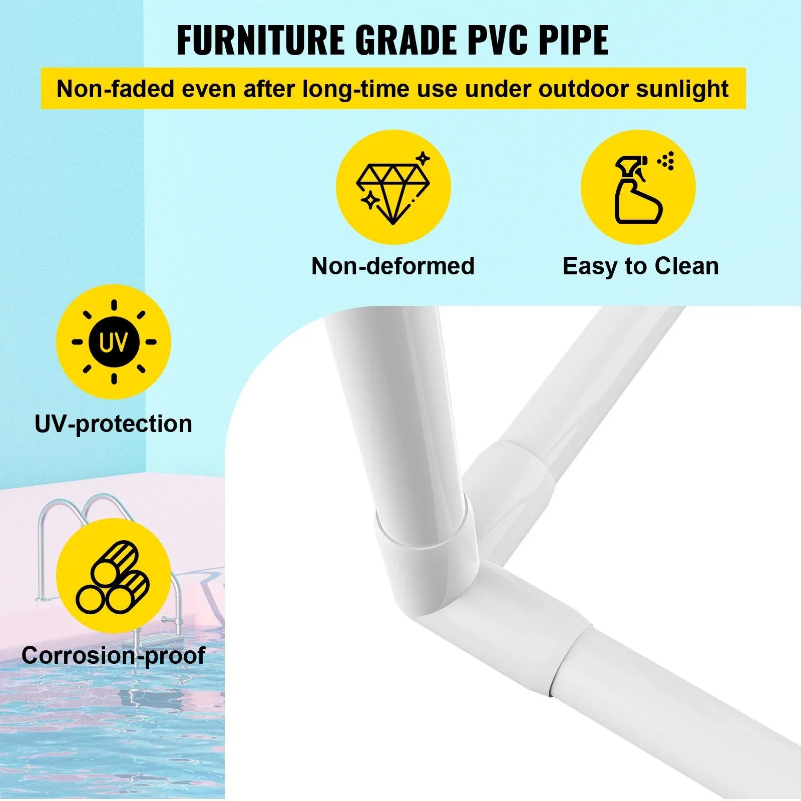VEVOR Pool Towel Rack, 5 Bar, Milky, Freestanding Outdoor PVC Curved Poolside Storage Organizer, Include 8 Towel Clips, Mesh Bag, Hook, Also Stores Floats and Paddles, for Beach, Swimming Pool, Home - Mekamart Australia