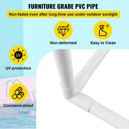 VEVOR Pool Towel Rack, 5 Bar, Milky, Freestanding Outdoor PVC Curved Poolside Storage Organizer, Include 8 Towel Clips, Mesh Bag, Hook, Also Stores Floats and Paddles, for Beach, Swimming Pool, Home - Mekamart Australia