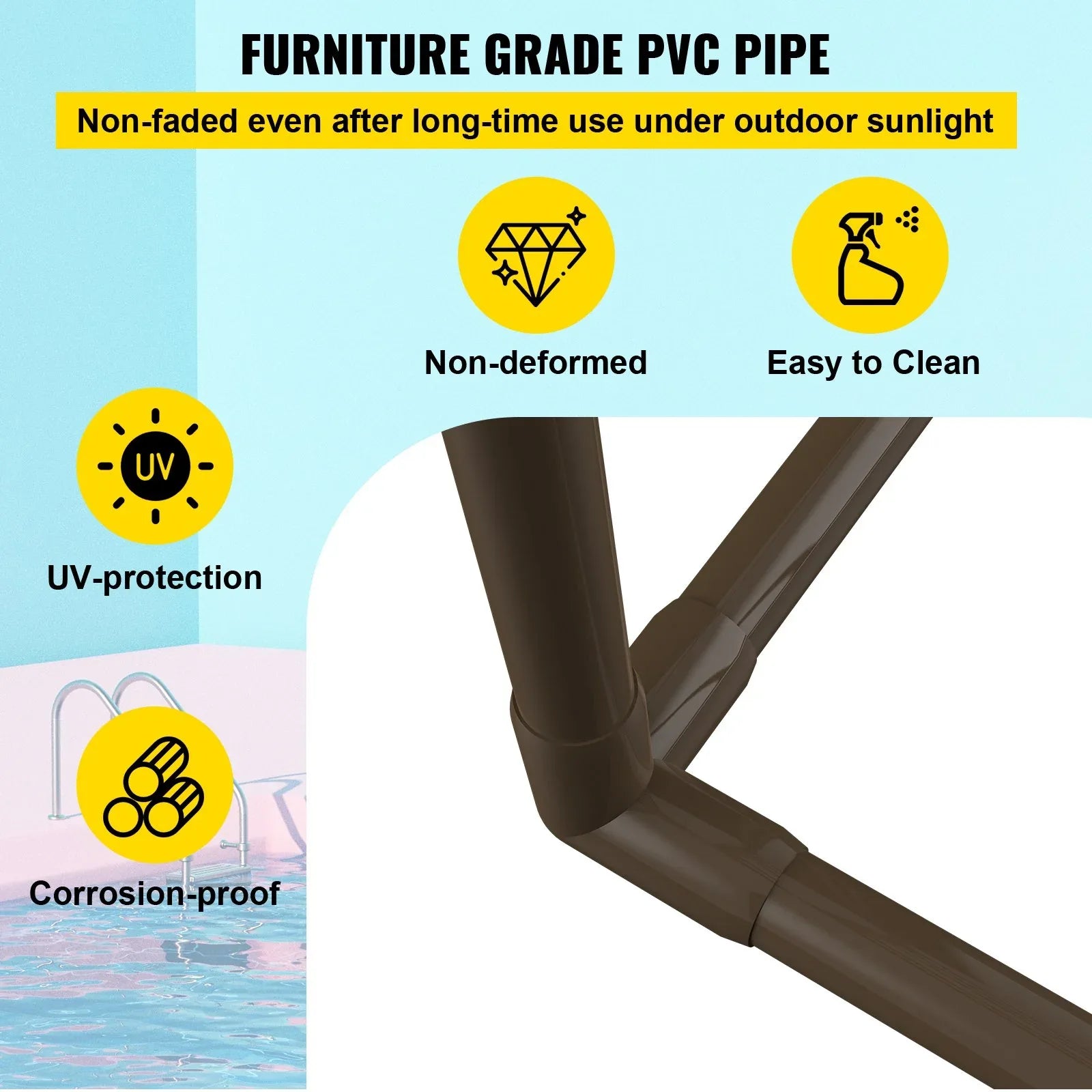 VEVOR Pool Towel Rack, 5 Bar, Brown, Freestanding Outdoor PVC Trapedozal Poolside Storage Organizer, Include 8 Towel Clips, Mesh Bag, Hook, Also Stores Floats and Paddles, for Beach, Swimming Pool - Mekamart Australia