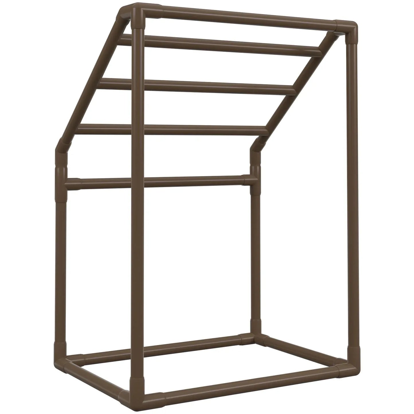 VEVOR Pool Towel Rack, 5 Bar, Brown, Freestanding Outdoor PVC Trapedozal Poolside Storage Organizer, Include 8 Towel Clips, Mesh Bag, Hook, Also Stores Floats and Paddles, for Beach, Swimming Pool - Mekamart Australia