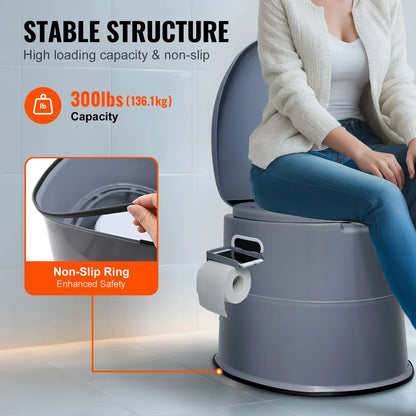 VEVOR Portable Toilet for Camping, Porta Potty with 5L Detachable Inner Bucket & Removable Paper Holder, Commode with Dual Lids, Travel Toilet for Adults Kids Outdoor Camping Car Long Road Trips - Mekamart Australia