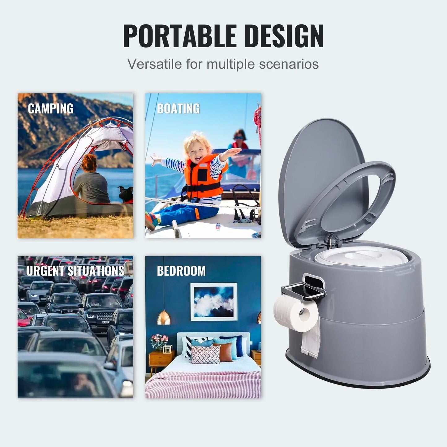 VEVOR Portable Toilet for Camping, Porta Potty with 5L Detachable Inner Bucket & Removable Paper Holder, Commode with Dual Lids, Travel Toilet for Adults Kids Outdoor Camping Car Long Road Trips - Mekamart Australia