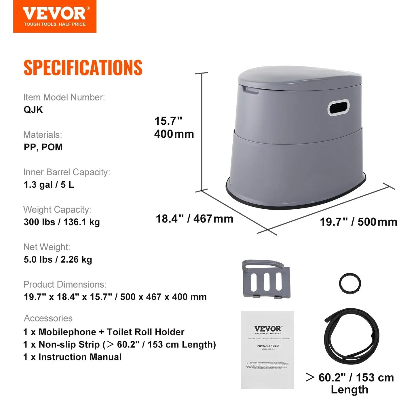 VEVOR Portable Toilet for Camping, Porta Potty with 5L Detachable Inner Bucket & Removable Paper Holder, Commode with Dual Lids, Travel Toilet for Adults Kids Outdoor Camping Car Long Road Trips - Mekamart Australia