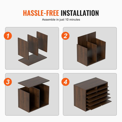 VEVOR Wood Literature Organizer Adjustable File Sorter 12 Compartments Brown - Mekamart Australia