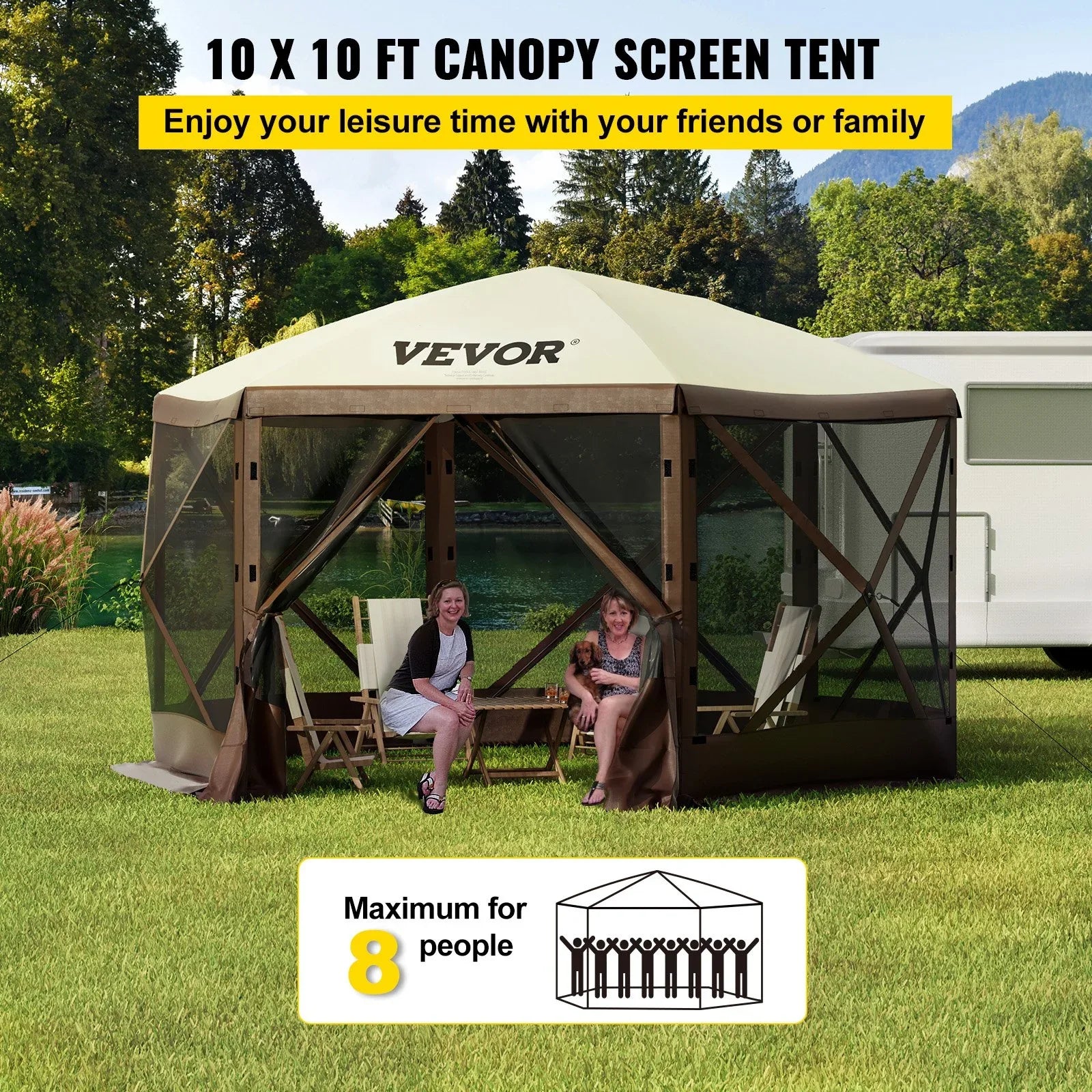 VEVOR Pop-up Camping Gazebo Camping Canopy Shelter 6 Sided 10' x 10' Sun Shade - Mekamart Australia