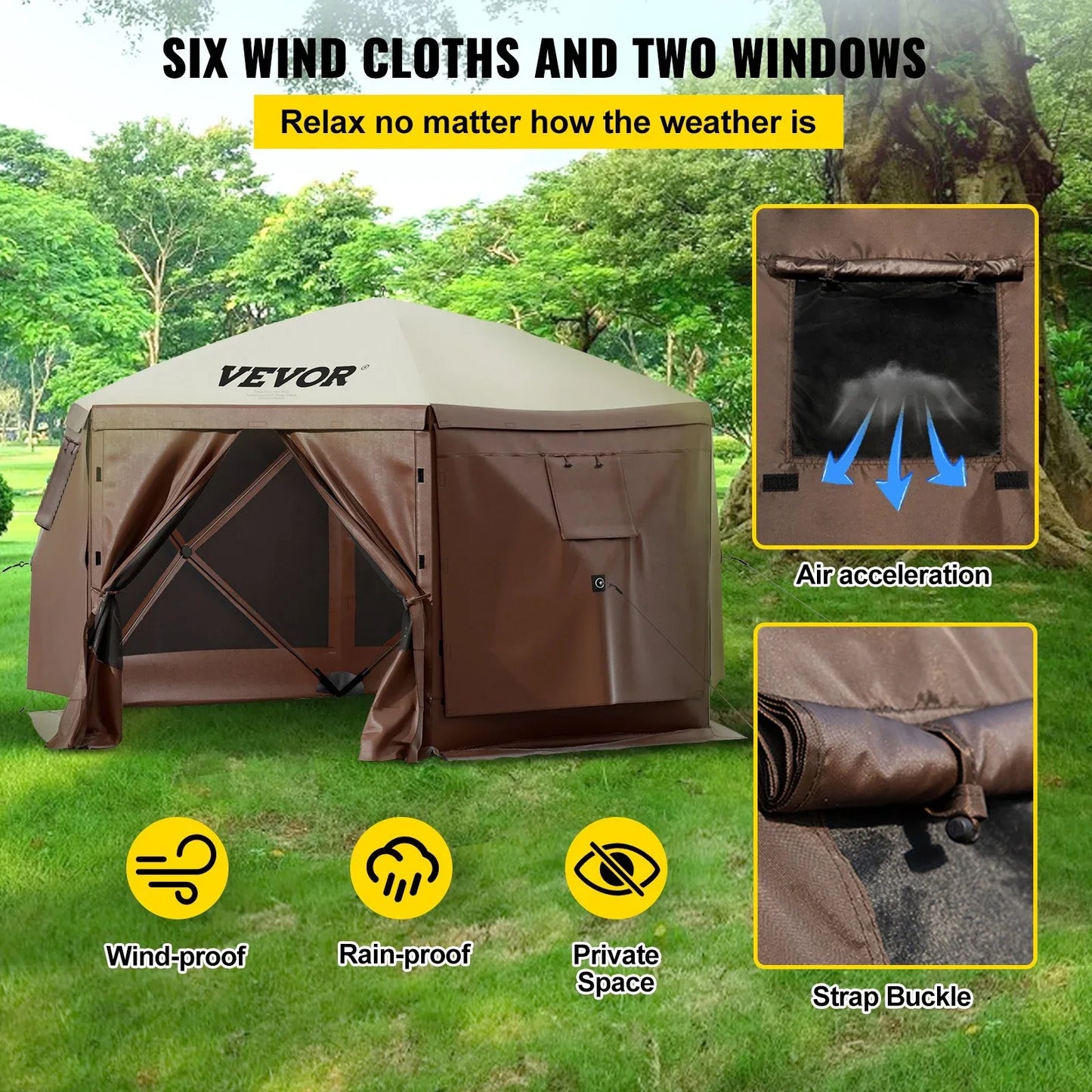 VEVOR Pop-up Camping Gazebo Camping Canopy Shelter 6 Sided 10' x 10' Sun Shade - Mekamart Australia