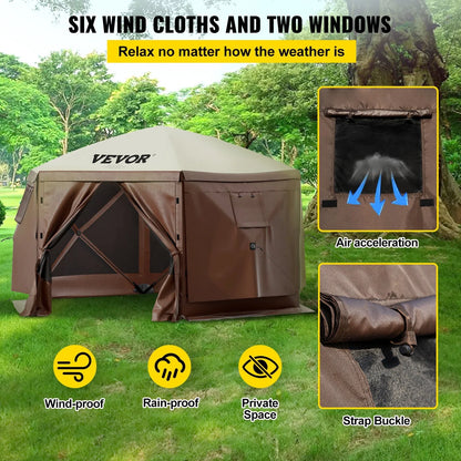 VEVOR Pop-up Camping Gazebo Camping Canopy Shelter 6 Sided 10' x 10' Sun Shade - Mekamart Australia