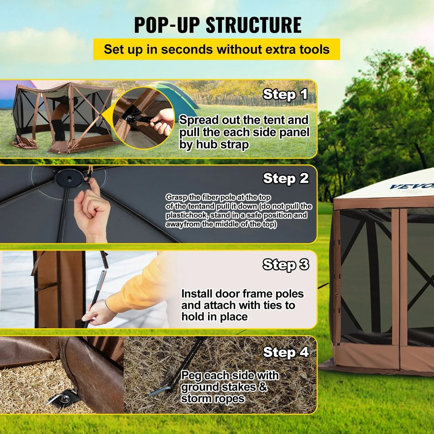 VEVOR Pop-up Camping Gazebo Camping Canopy Shelter 6 Sided 10' x 10' Sun Shade - Mekamart Australia