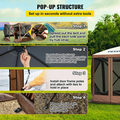 VEVOR Pop-up Camping Gazebo Camping Canopy Shelter 6 Sided 10' x 10' Sun Shade - Mekamart Australia