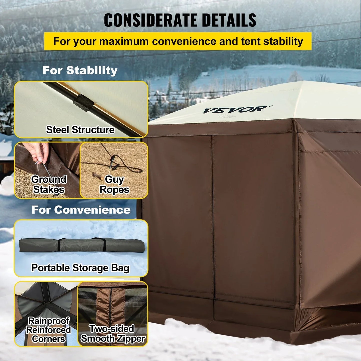VEVOR Pop-up Camping Gazebo Camping Canopy Shelter 6 Sided 10' x 10' Sun Shade - Mekamart Australia