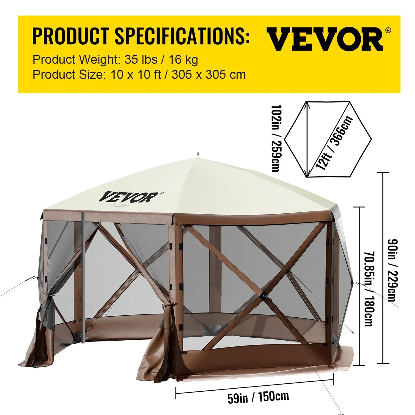 VEVOR Pop-up Camping Gazebo Camping Canopy Shelter 6 Sided 10' x 10' Sun Shade - Mekamart Australia