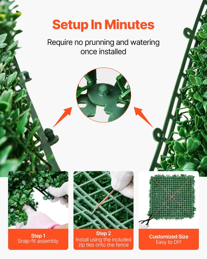 VEVOR Artificial Grass Wall Panels, 12 PCS 20 x 20 inch, 3D Combination Greenery Boxwood Panel for Indoor Outdoor Green Decor & Ivy Fence Covering, Privacy Backdrop Wall Hedge Screen for Garden - Mekamart Australia