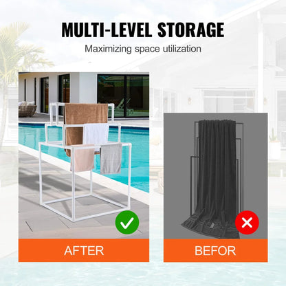 VEVOR Towel Rack 8-Bar Outdoor PVC Towel Holder for Poolside Spa Bathroom White - Mekamart Australia