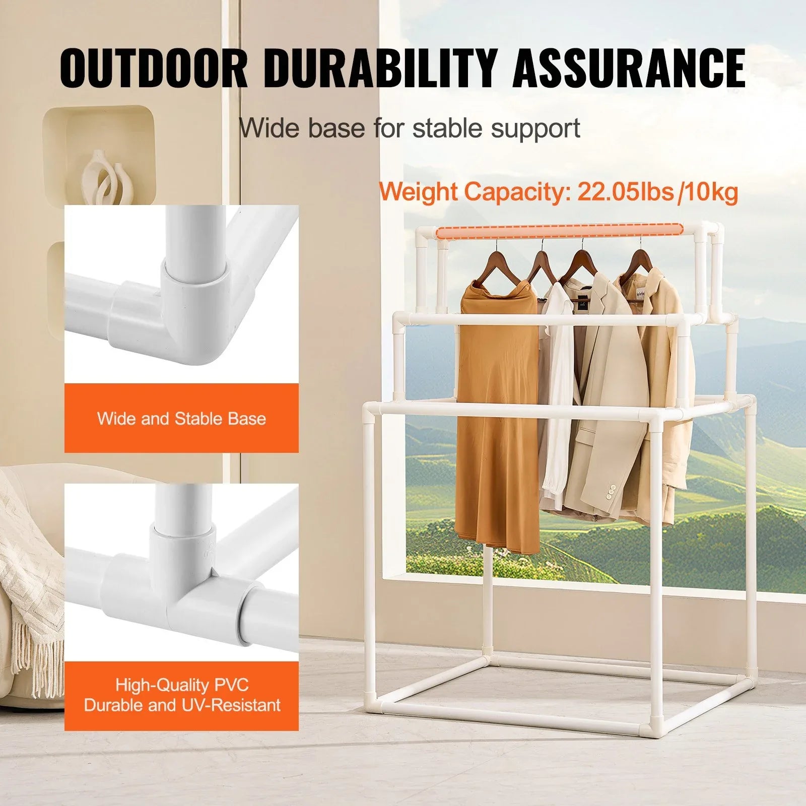 VEVOR Towel Rack 8-Bar Outdoor PVC Towel Holder for Poolside Spa Bathroom White - Mekamart Australia