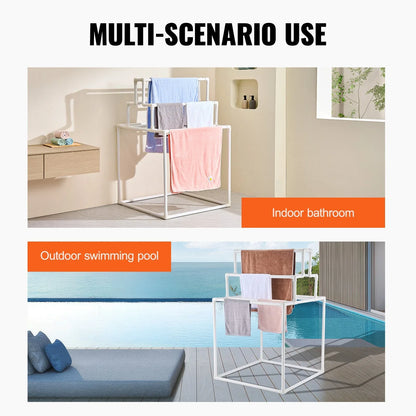 VEVOR Towel Rack 8-Bar Outdoor PVC Towel Holder for Poolside Spa Bathroom White - Mekamart Australia