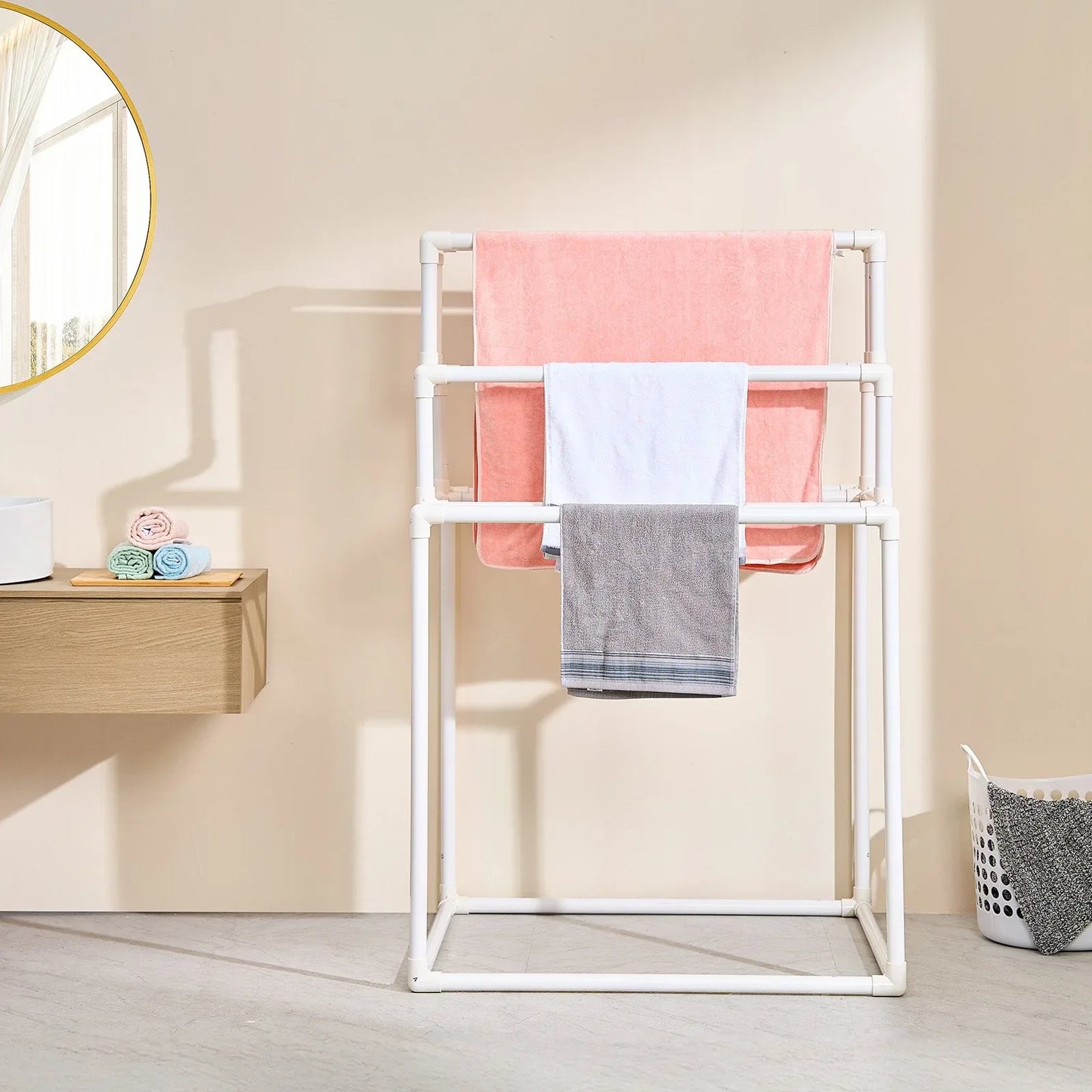 VEVOR Towel Rack 8-Bar Outdoor PVC Towel Holder for Poolside Spa Bathroom White - Mekamart Australia
