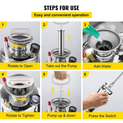 VEVOR 1.5Gal Stainless Steel Sprayer, Set with 16" Wand& Handle& 3.3FT Reinforced Hose, Hand Pump Sprayer with Pressure Gauge&Safety Valve, Adjustable Nozzle Suitable for Gardening& Sanitizing - Mekamart Australia