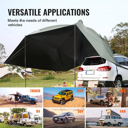 VEVOR Vehicle Awning, Large 10' x 7' Shade Coverage Car Side Awning, PU2000mm UV50+ Car Awning with Extended Side Canopies and Portable Storage Bag, Suitable for Truck, SUV, Van, Campers - Mekamart Australia