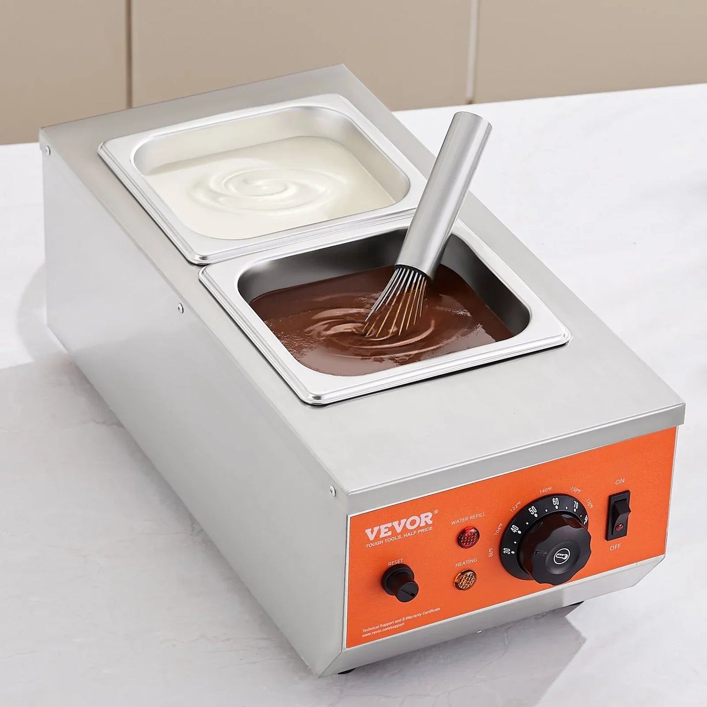 VEVOR Chocolate Tempering Machine, 2 Tanks Chocolate Melting Pot with TEMP Control, 800W Stainless Steel Electric Commercial Food Warmer For Chocolate/Milk/Cream Melting and Heating - Mekamart Australia