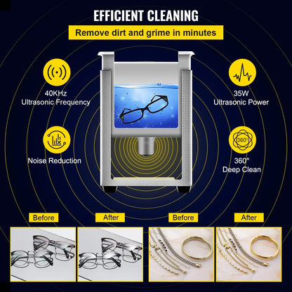 VEVOR 0.8L Professional Ultrasonic Cleaner 304 Stainless Steel Digital Lab Ultrasonic Cleaner with Timer for Jewelry Watch Glasses Circuit Board Dentures Small Parts Dental Instrument (0.8L) - Mekamart Australia