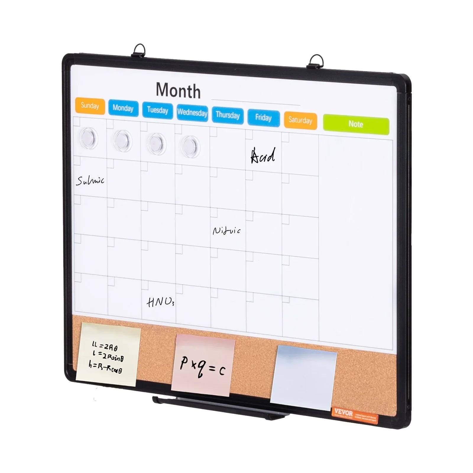 VEVOR 24"x 18" Monthly Calendar Whiteboard & Cork Board Combo with Aluminum Frame – 2-in-1 Magnetic Dry Erase Bulletin Board for Wall Mount – Ideal for School, Home, Office - Mekamart Australia