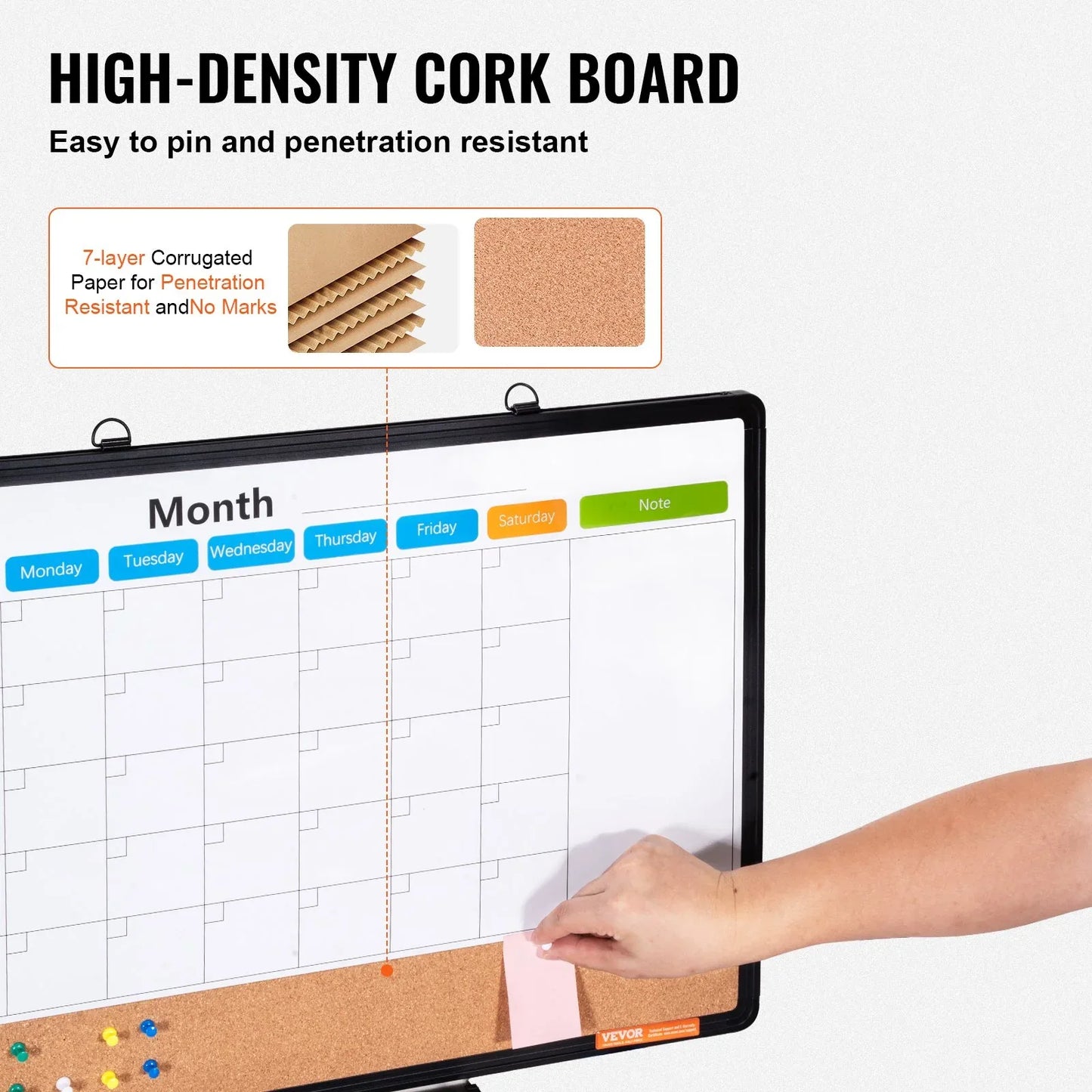VEVOR 24"x 18" Monthly Calendar Whiteboard & Cork Board Combo with Aluminum Frame – 2-in-1 Magnetic Dry Erase Bulletin Board for Wall Mount – Ideal for School, Home, Office - Mekamart Australia