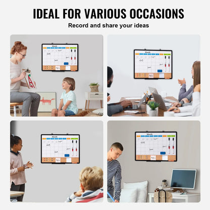 VEVOR 24"x 18" Monthly Calendar Whiteboard & Cork Board Combo with Aluminum Frame – 2-in-1 Magnetic Dry Erase Bulletin Board for Wall Mount – Ideal for School, Home, Office - Mekamart Australia