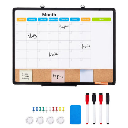 VEVOR 24"x 18" Monthly Calendar Whiteboard & Cork Board Combo with Aluminum Frame – 2-in-1 Magnetic Dry Erase Bulletin Board for Wall Mount – Ideal for School, Home, Office - Mekamart Australia