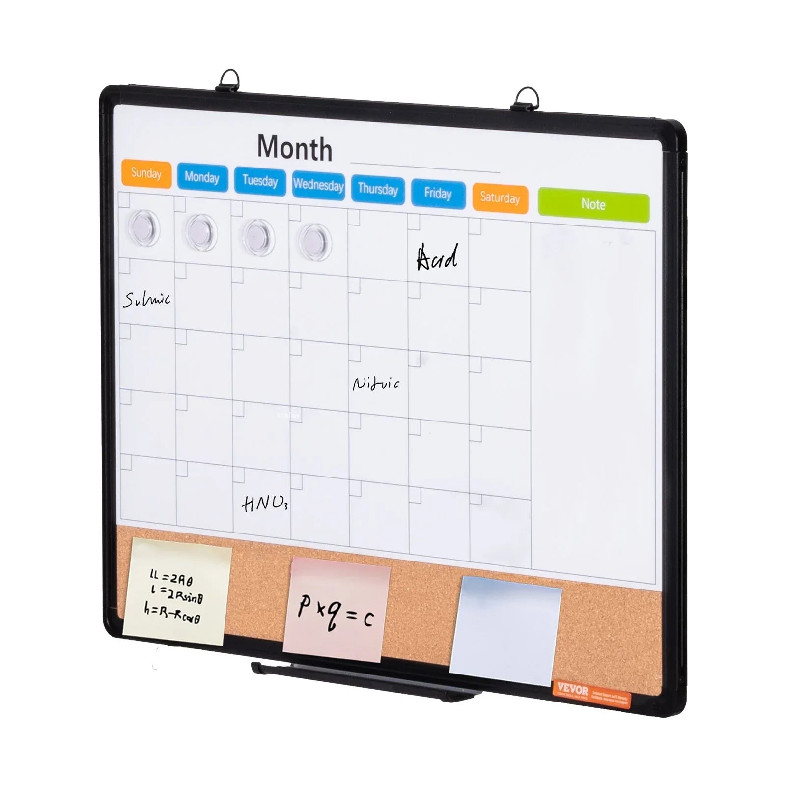 VEVOR 24"x 18" Monthly Calendar Whiteboard & Cork Board Combo with Aluminum Frame – 2-in-1 Magnetic Dry Erase Bulletin Board for Wall Mount – Ideal for School, Home, Office - Mekamart Australia