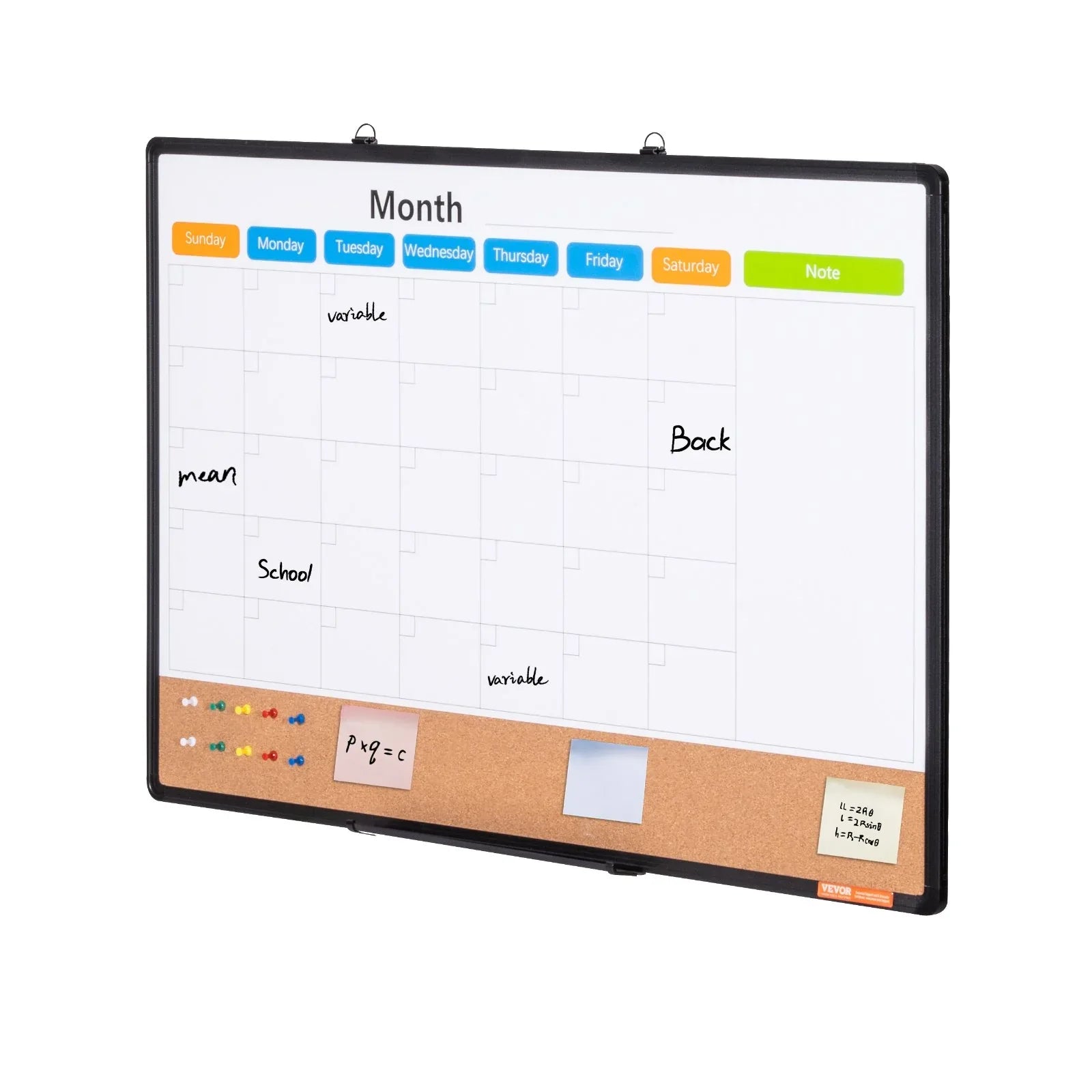 VEVOR 36"x 24" Monthly Calendar Whiteboard & Cork Board Combo with Aluminum Frame – 2-in-1 Magnetic Dry Erase Bulletin Board for Wall Mount – Ideal for School, Home, Office - Mekamart Australia