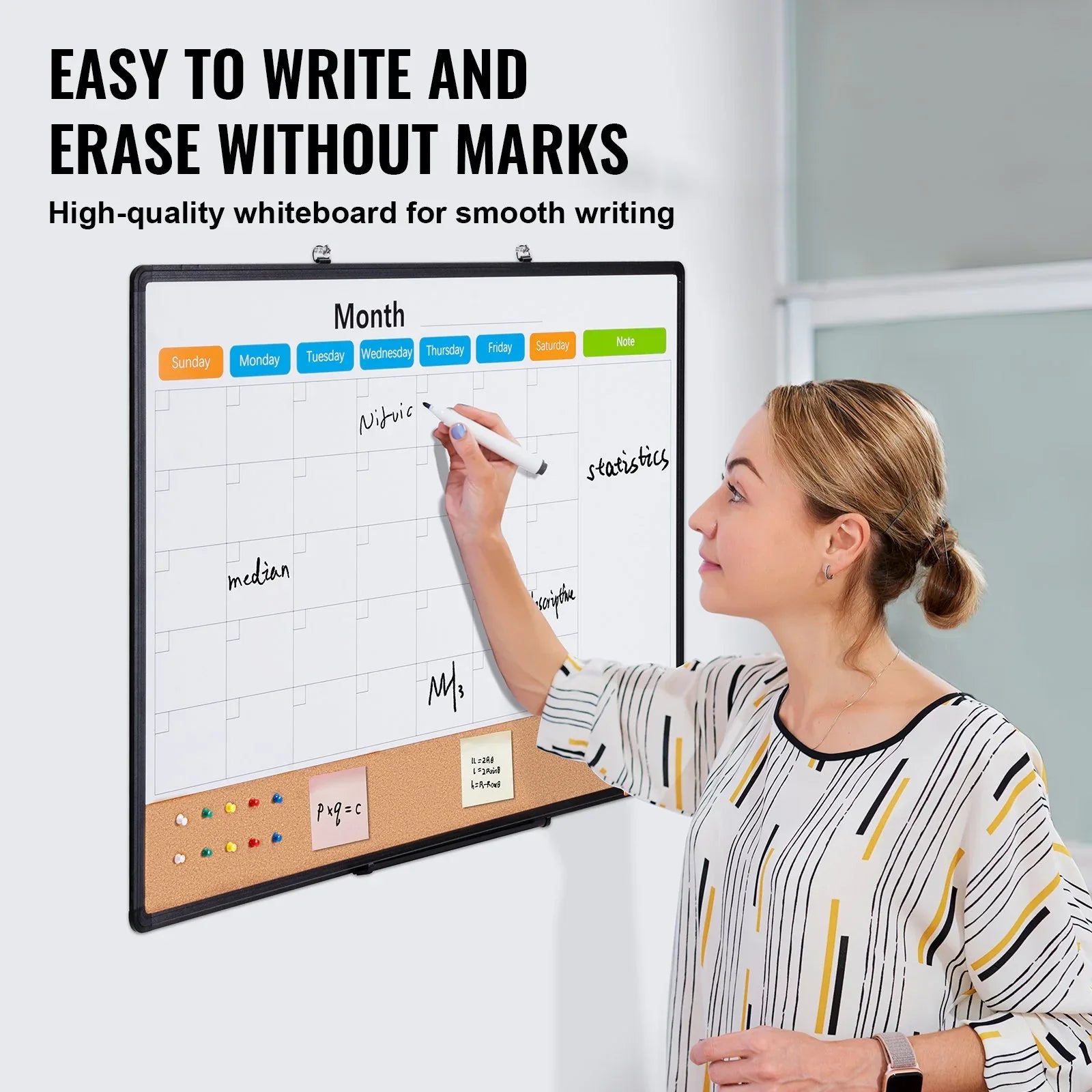 VEVOR 36"x 24" Monthly Calendar Whiteboard & Cork Board Combo with Aluminum Frame – 2-in-1 Magnetic Dry Erase Bulletin Board for Wall Mount – Ideal for School, Home, Office - Mekamart Australia