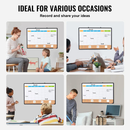VEVOR 36"x 24" Monthly Calendar Whiteboard & Cork Board Combo with Aluminum Frame – 2-in-1 Magnetic Dry Erase Bulletin Board for Wall Mount – Ideal for School, Home, Office - Mekamart Australia