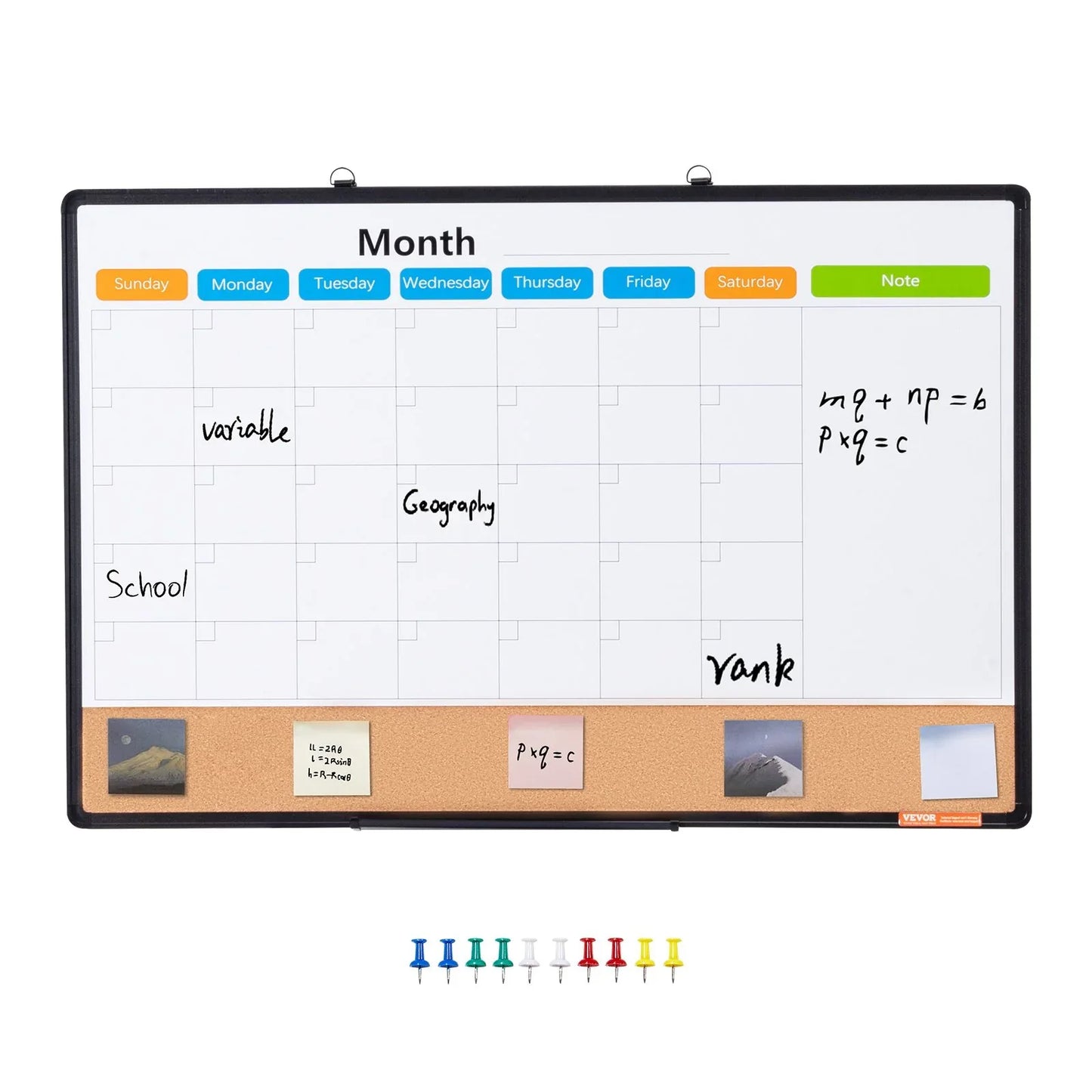 VEVOR 36"x 24" Monthly Calendar Whiteboard & Cork Board Combo with Aluminum Frame – 2-in-1 Magnetic Dry Erase Bulletin Board for Wall Mount – Ideal for School, Home, Office - Mekamart Australia