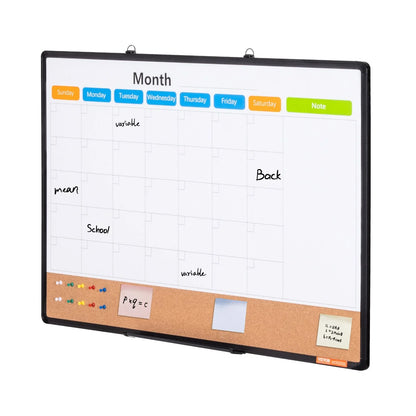 VEVOR 36"x 24" Monthly Calendar Whiteboard & Cork Board Combo with Aluminum Frame – 2-in-1 Magnetic Dry Erase Bulletin Board for Wall Mount – Ideal for School, Home, Office - Mekamart Australia