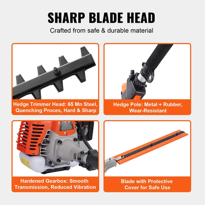 VEVOR 15.7-inch 26CC 2 Cycle Gas Hedge Trimmer, Gas Powered Pole Hedge Trimmer with Dual Sided Dual Action Blade, Adjustable Trimmer Head, Suitable for Trimming Shrubs, Bushes - Mekamart Australia