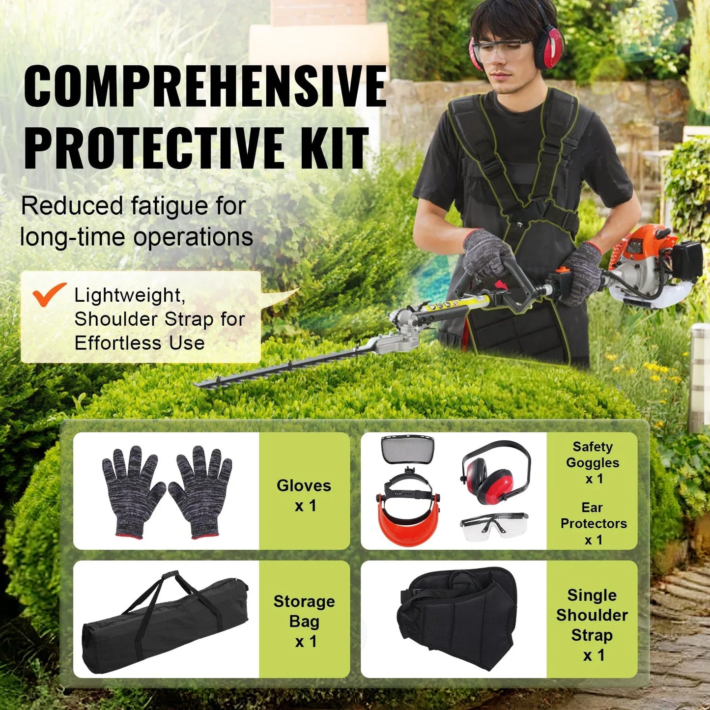 VEVOR 15.7-inch 26CC 2 Cycle Gas Hedge Trimmer, Gas Powered Pole Hedge Trimmer with Dual Sided Dual Action Blade, Adjustable Trimmer Head, Suitable for Trimming Shrubs, Bushes - Mekamart Australia