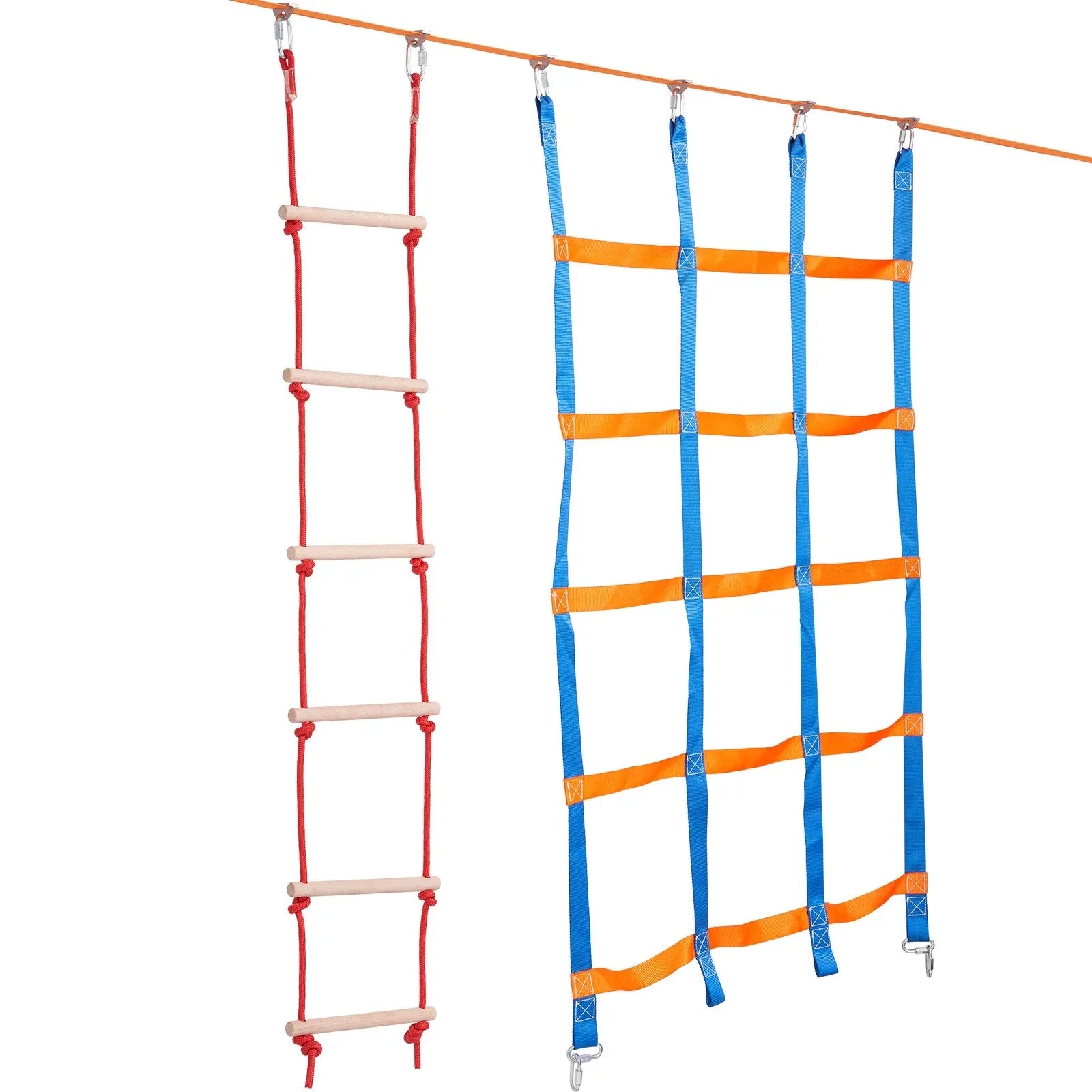 VEVOR Ninja Warrior Obstacle Course for Kids, 15.24 m Weatherproof Slacklines, 500lbs Weight Capacity Monkey Line, Outdoor Playset Equipment, Backyard Toys Training Equipment Set with 10 Obstacles - Mekamart Australia