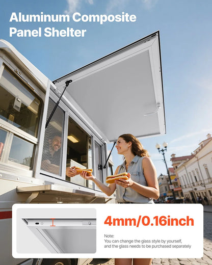 VEVOR Concession Window 1346x838 mm, Aluminum Alloy Service Window for Food Truck, Up to 85 Degrees Stand Serving Window with 4 Sliding Windows, Awning Door, and Drag Hook, for Concession Trailers - Mekamart Australia