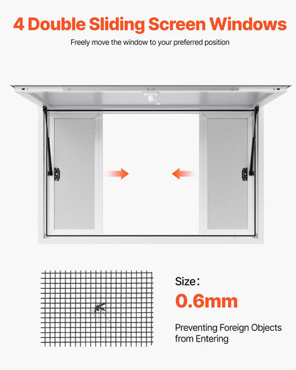 VEVOR Concession Window 1346x838 mm, Aluminum Alloy Service Window for Food Truck, Up to 85 Degrees Stand Serving Window with 4 Sliding Windows, Awning Door, and Drag Hook, for Concession Trailers - Mekamart Australia