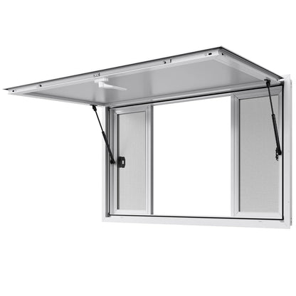VEVOR Concession Window 1346x838 mm, Aluminum Alloy Service Window for Food Truck, Up to 85 Degrees Stand Serving Window with 4 Sliding Windows, Awning Door, and Drag Hook, for Concession Trailers - Mekamart Australia