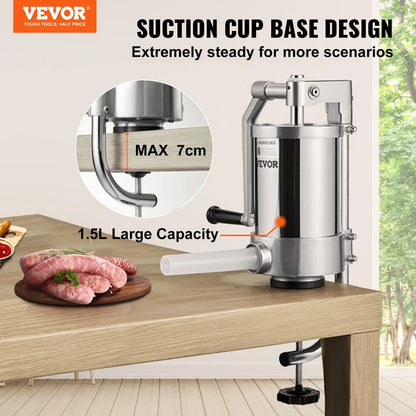 VEVOR Sausage Stuffer 2.5LBS/1.5L Capacity Homemade Sausage Maker Stainless Steel - Mekamart Australia