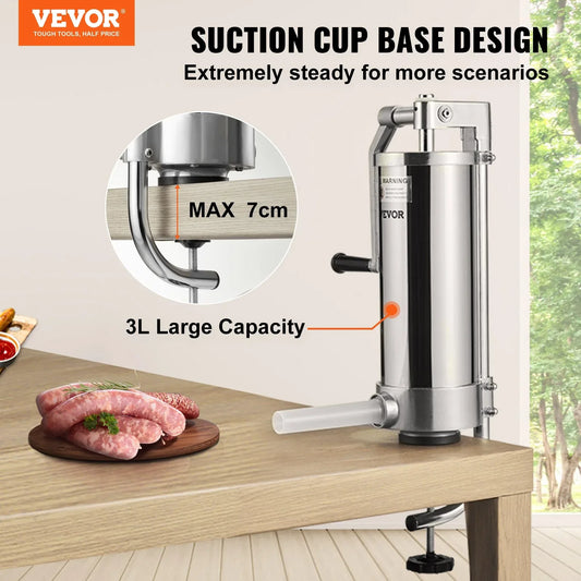 VEVOR Sausage Stuffer 5LBS/3L Capacity Homemade Sausage Maker Stainless Steel - Mekamart Australia