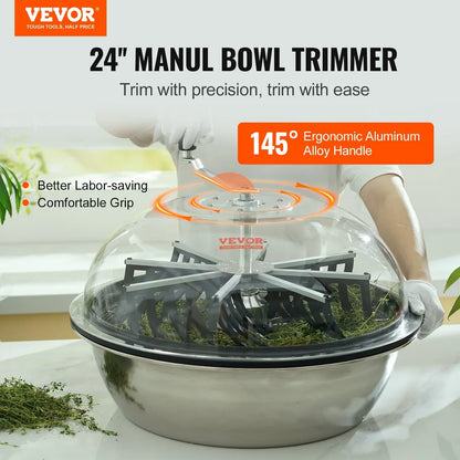 VEVOR Leaf Bowl Trimmer, 24'' Trimmer Bowl, Manual Bud Trimmer with Stainless-Steel Blades for Twisted Spin Cut, Clear Visibility Dome and Hand Pruner Included, for Cutting Leaves, Buds, Flowers - Mekamart Australia