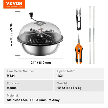 VEVOR Leaf Bowl Trimmer, 24'' Trimmer Bowl, Manual Bud Trimmer with Stainless-Steel Blades for Twisted Spin Cut, Clear Visibility Dome and Hand Pruner Included, for Cutting Leaves, Buds, Flowers - Mekamart Australia