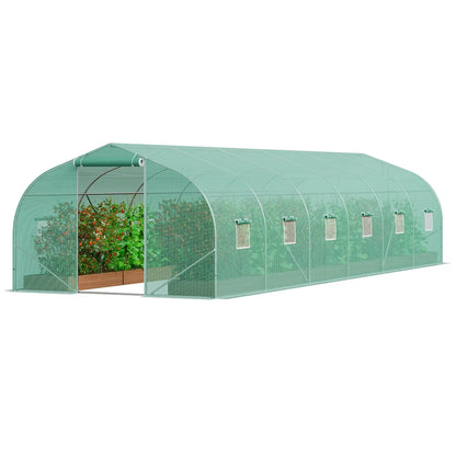 VEVOR Walk-in Tunnel Greenhouse, 29.5x9.8x6.6 ft Hoop House Greenhouse Tunnel, Peaked Roof Plant Hot House with Galvanized Steel Frame, Green PE Cover, Roll-up Zipper Door and 12 Windows for Outdoor - Mekamart Australia
